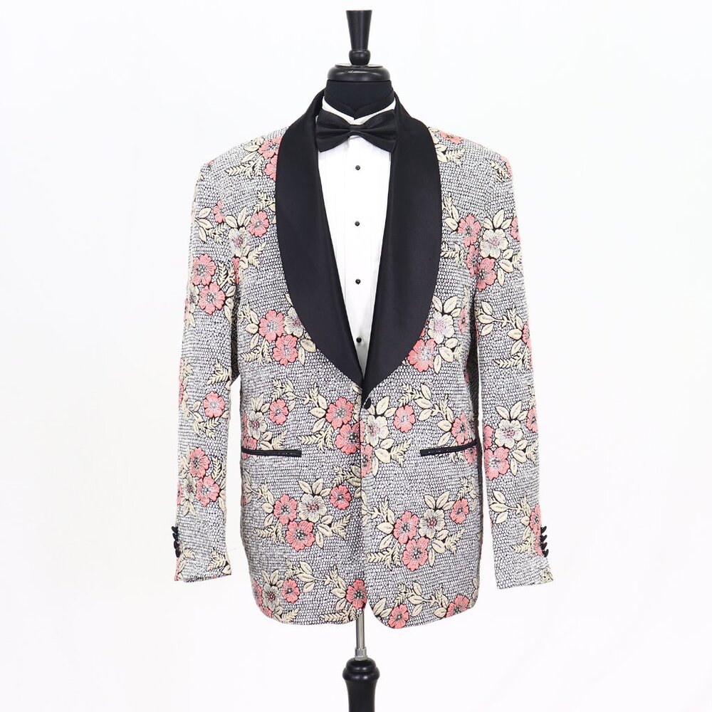 Kilburne-Finch 46L Gray Floral 1-Button Sport Coat Blazer Jacket T316